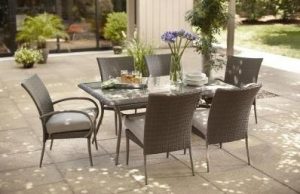 Hampton Bay Posada 7-Piece Decorative Outdoor Patio Dining Set with Gray Cushions, Seats 6