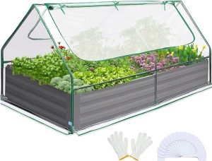 Quictent 6x3x1ft Galvanized Raised Garden Bed with Cover Metal Planter Box Kit